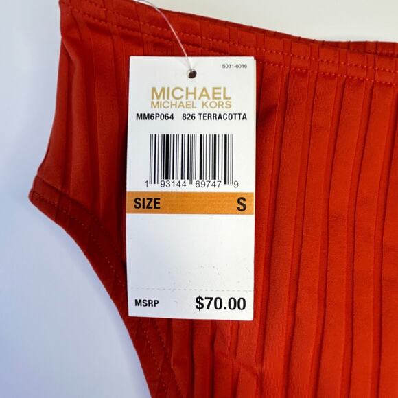 Michael Kors Ribbed Two Piece Swimsuit Terracotta MM6P064 Women Small NWT - Picture 8 of 10